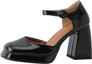 Chunky High Heels Closed Round Toe Ankle Strap D'Orsay Pumps