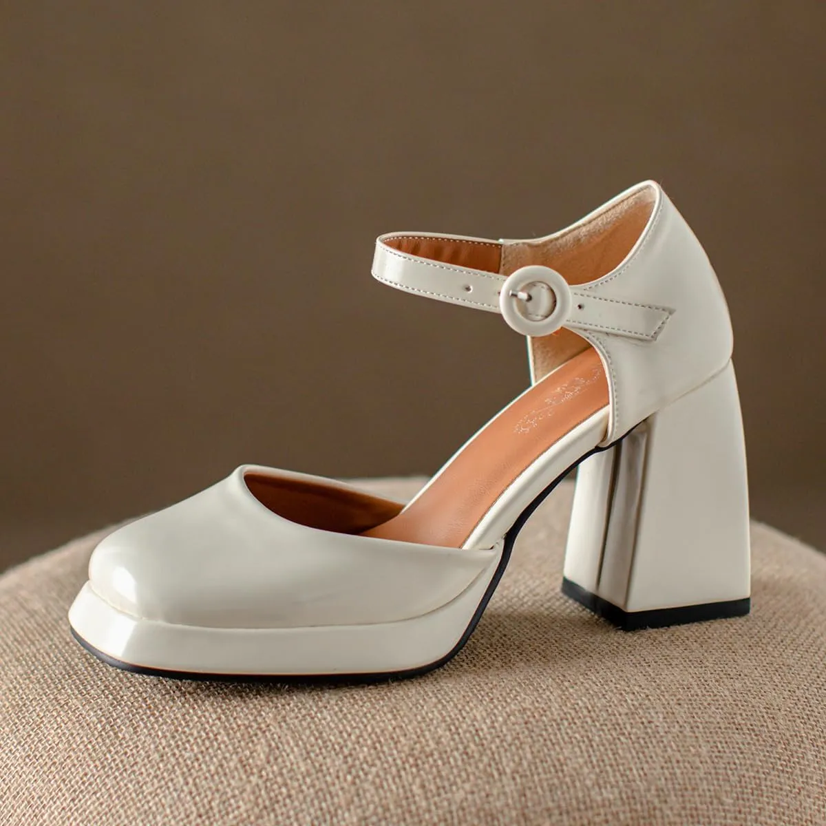 Chunky High Heels Closed Round Toe Ankle Strap D'Orsay Pumps