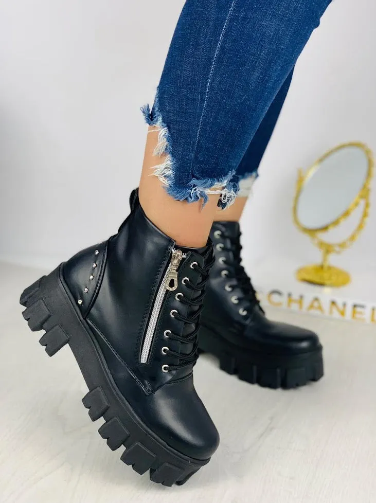 Chunky Platform Black Combat Boots