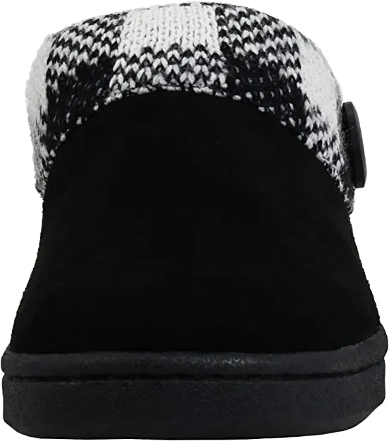 Clarks Black/White Suede Leather Knitted Collar Plush Faux Fur Lining Slippers