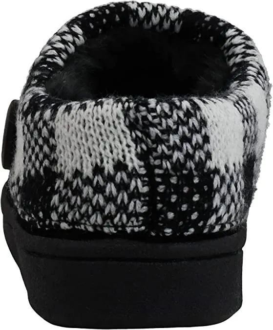 Clarks Black/White Suede Leather Knitted Collar Plush Faux Fur Lining Slippers