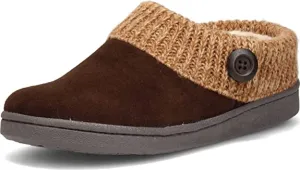 Clarks Mocha Suede Leather Knitted Collar Plush Faux Fur Lining Clog Slippers