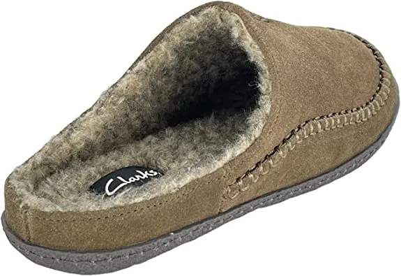 Clarks Sage Suede Baseball Stitch Rounded Toe Sherpa Lining Slippers