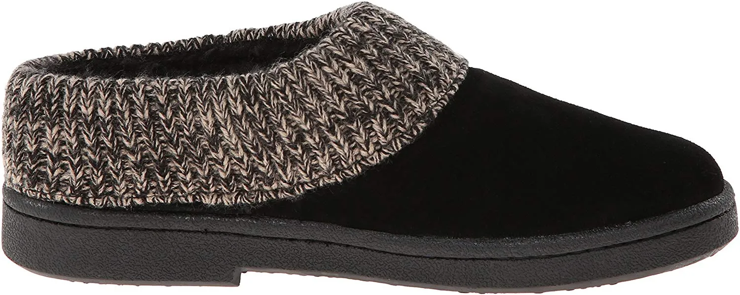 Clarks Women's Fairisle Scuff Leather Slipper Mules Sweater Cuff Clog (11, Black)