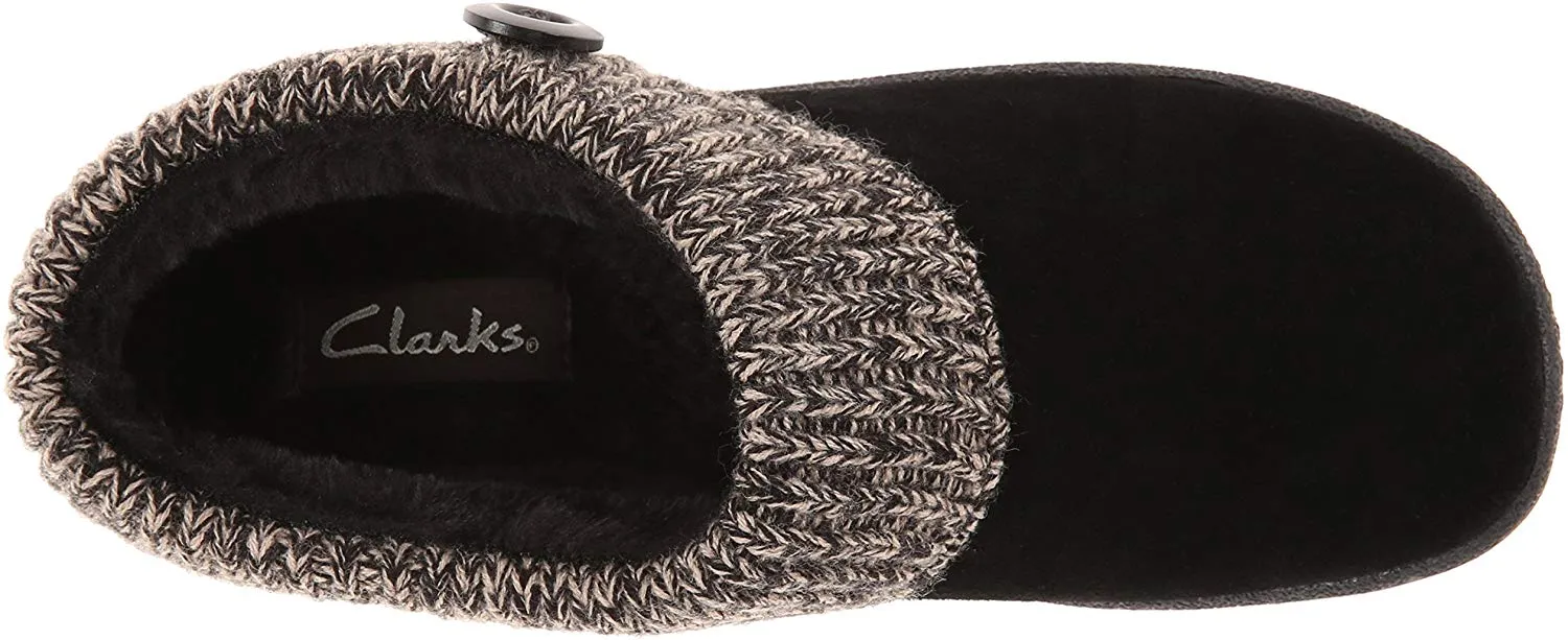 Clarks Women's Fairisle Scuff Leather Slipper Mules Sweater Cuff Clog (11, Black)
