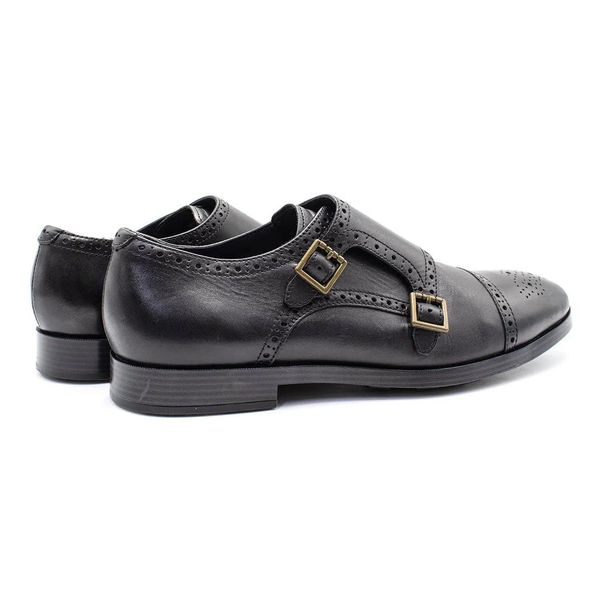 Cole Haan Jefferson Grand Double Strap Monk Strap Shoes Leather Black Colour For Men