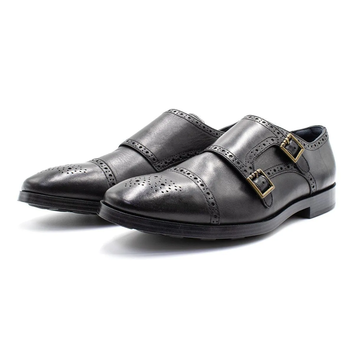 Cole Haan Jefferson Grand Double Strap Monk Strap Shoes Leather Black Colour For Men