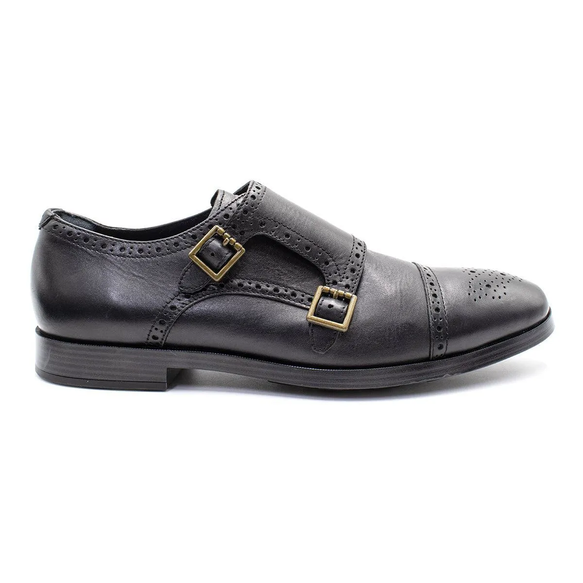 Cole Haan Jefferson Grand Double Strap Monk Strap Shoes Leather Black Colour For Men