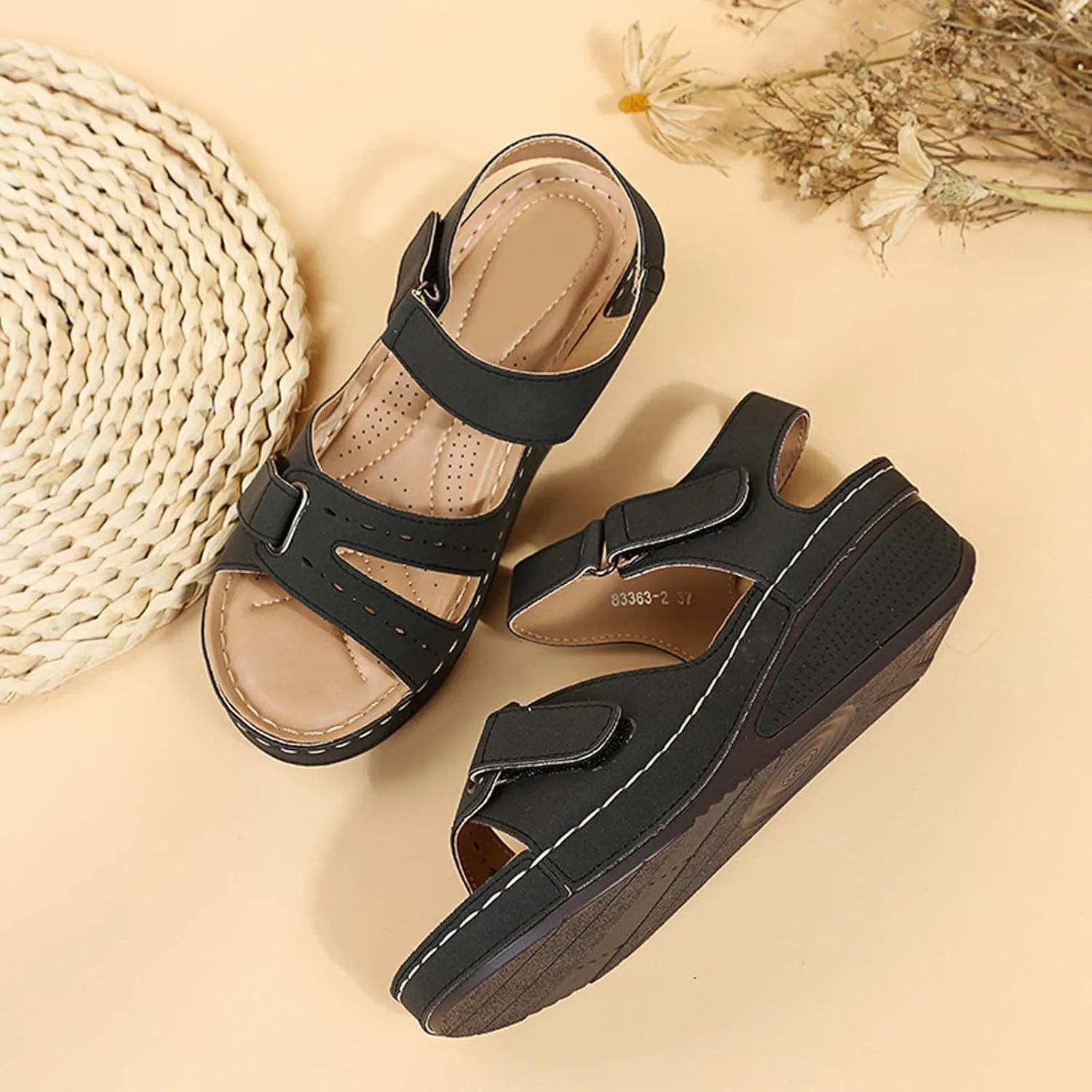 Comfortable Sandals for Women Adjustable Platform Wedge Sandals Arch Support Open Toe Slides Cushioned Design