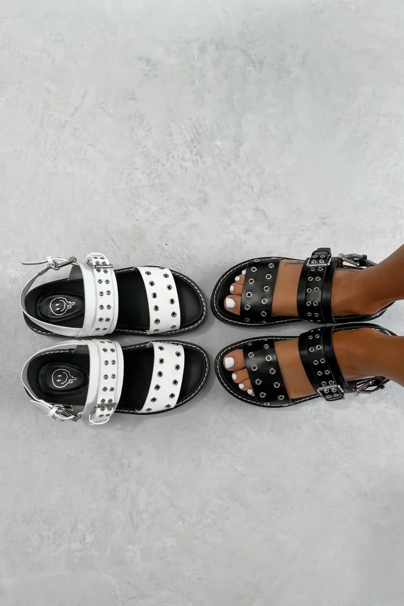 CONTROL Chunky Eyelet Gladiator Sandals - Black PU
