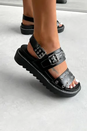 CONTROL Chunky Eyelet Gladiator Sandals - Black PU