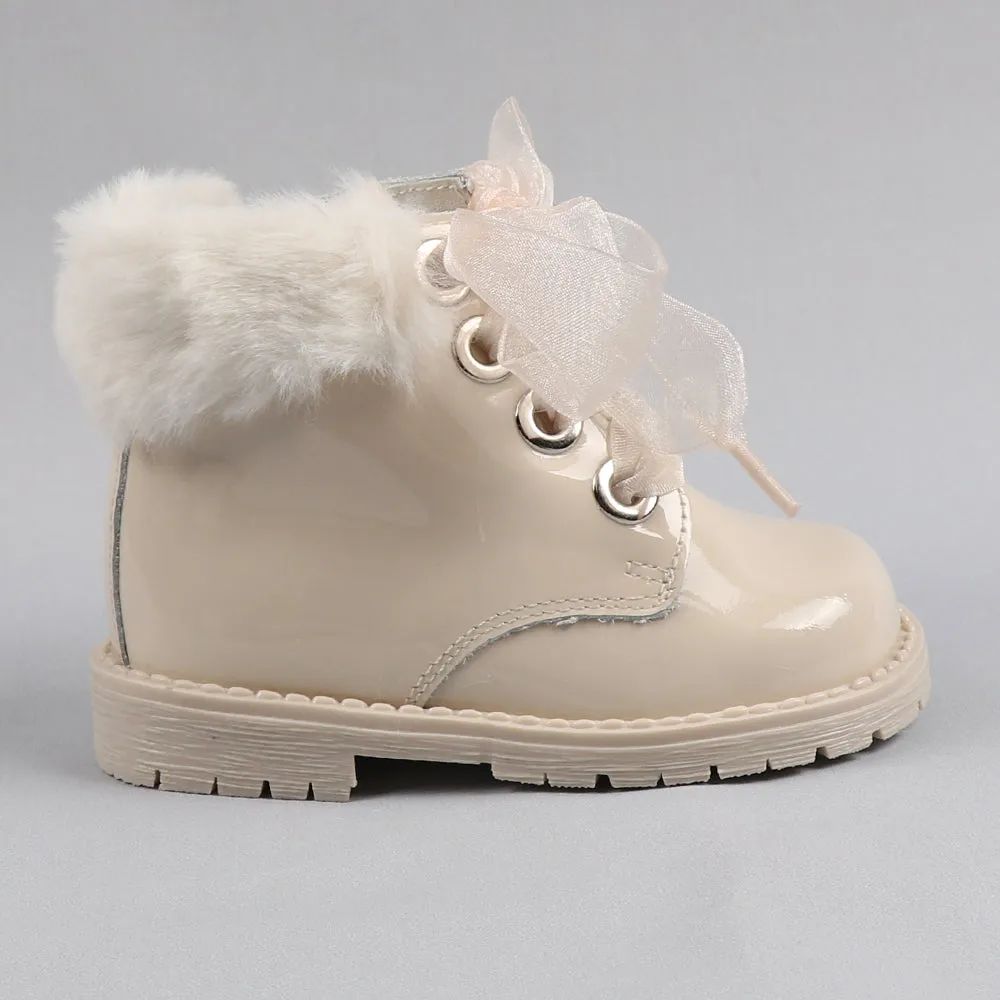 Cream Sole Fur Trim Ankle Boot
