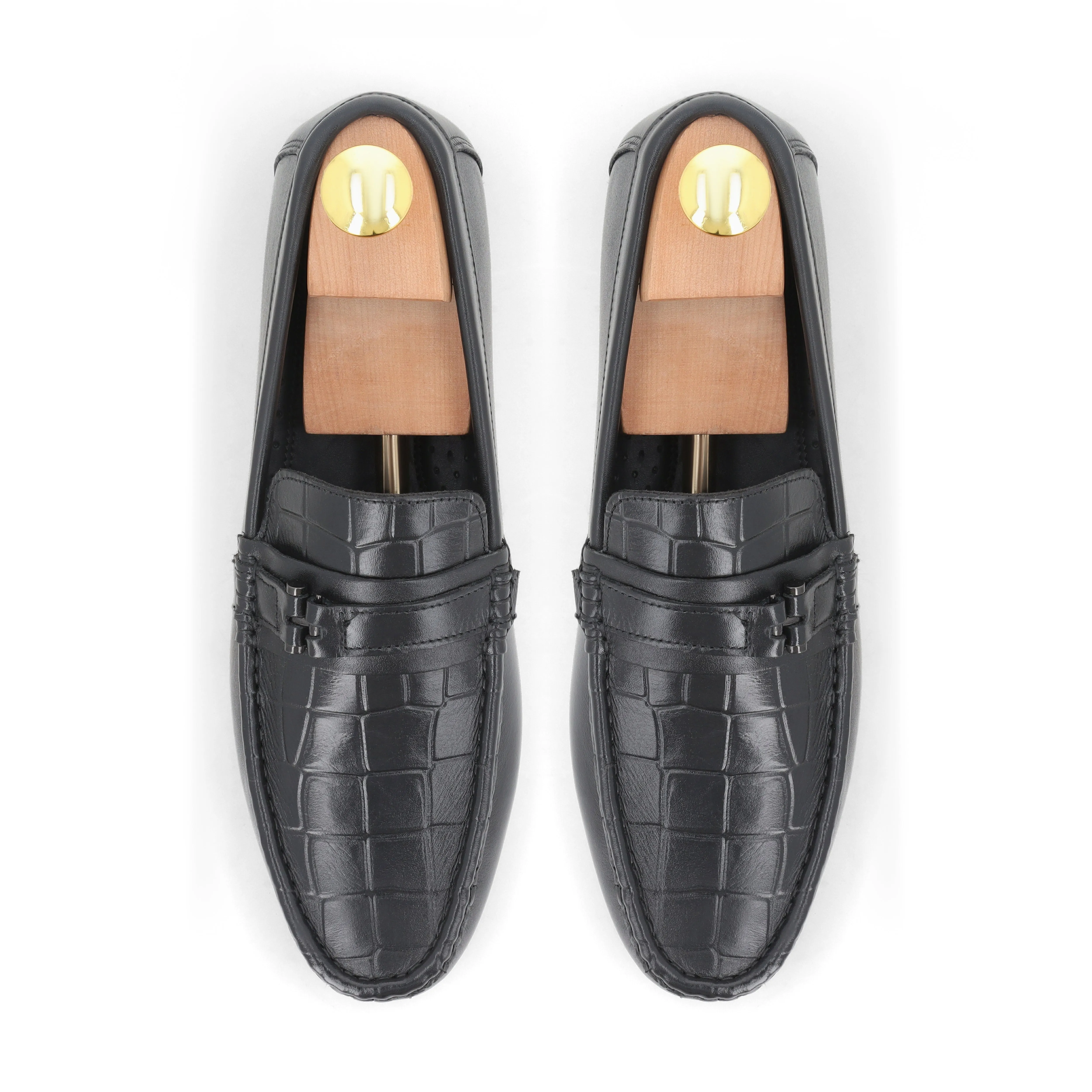 Croc-Embossed Moccasins - Black
