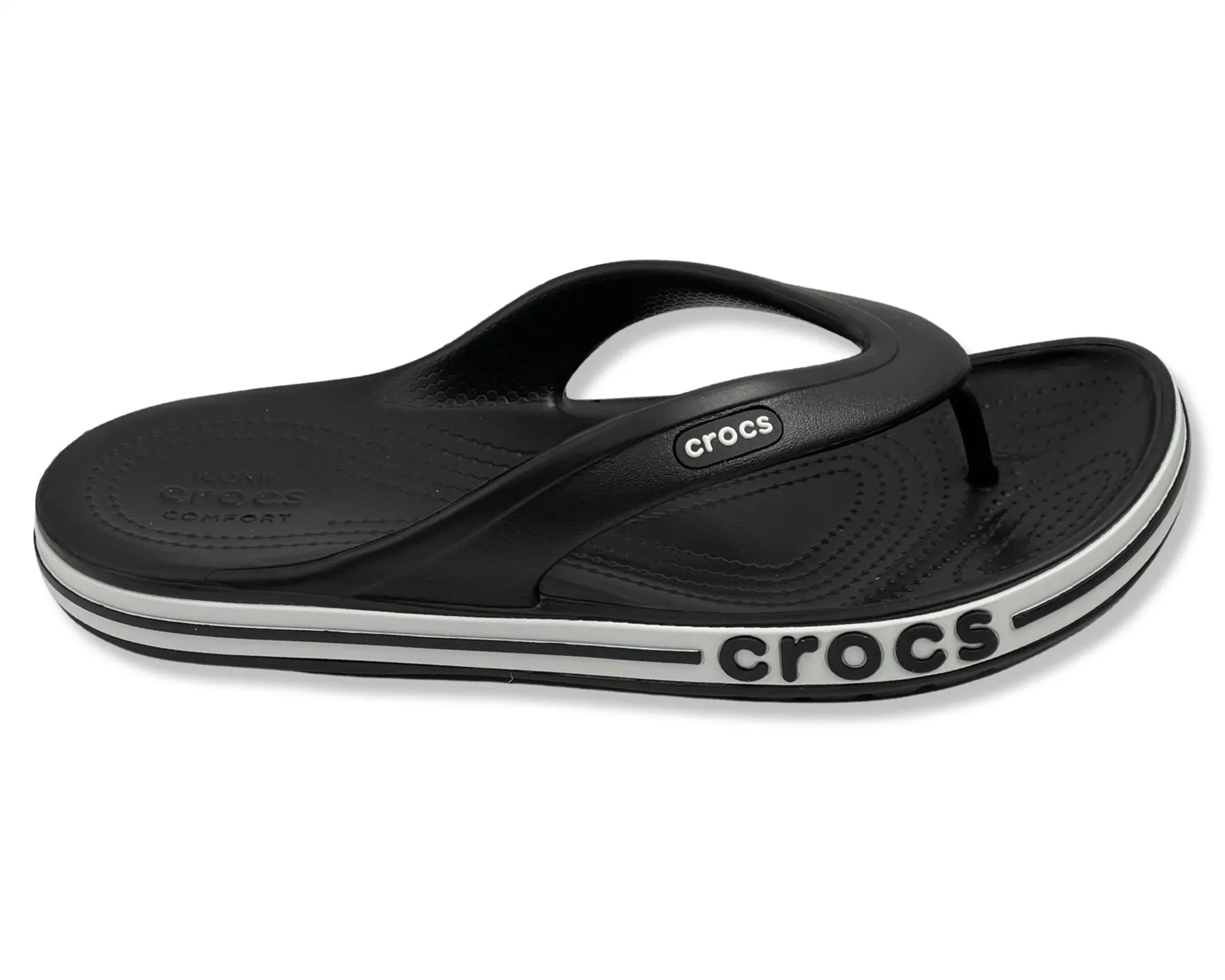CROCS Bayaband Comfort Flip Flops In Black & White