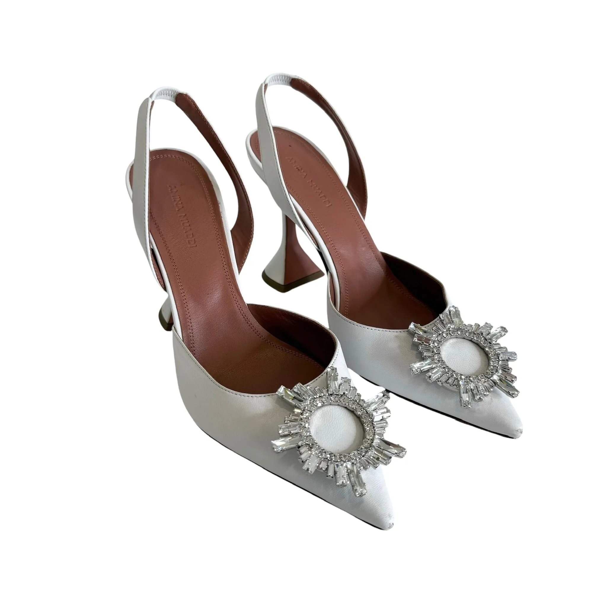 Crystal Leather Heels - 8