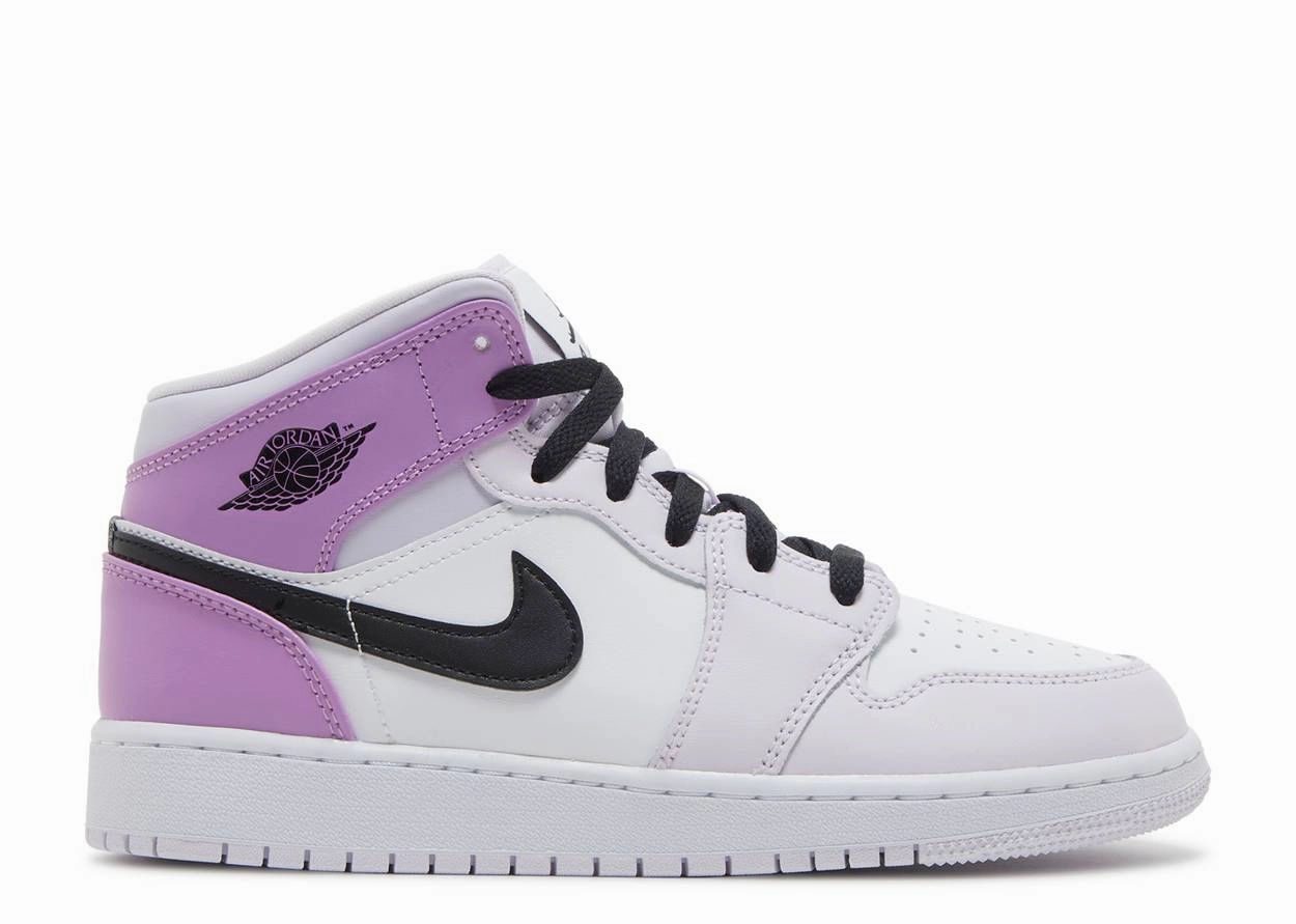 soft - touch shoes multi - colored running shoes Jordan 1 Mid Barely Grape (GS)