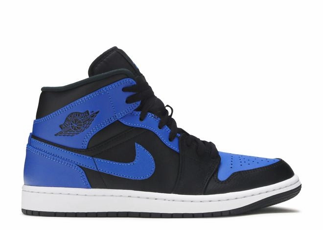 running in stadium Jordan 1 Mid Hyper Royal Tumbled Leather