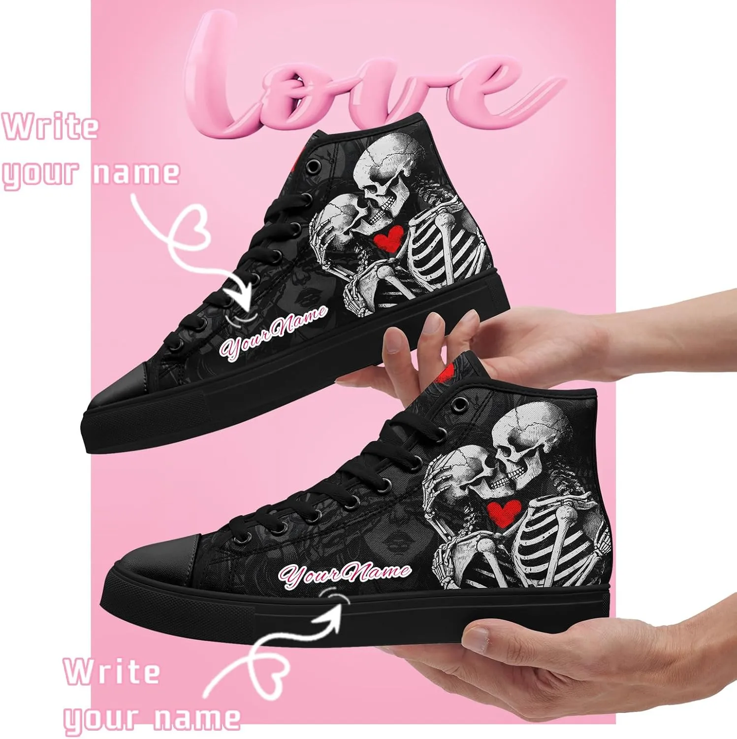 Custom Lover's Shoes for Her Him Romantic Love Design High-top Lace-up Canvas Shoes Comfort Casual Footwear Gift for Couples