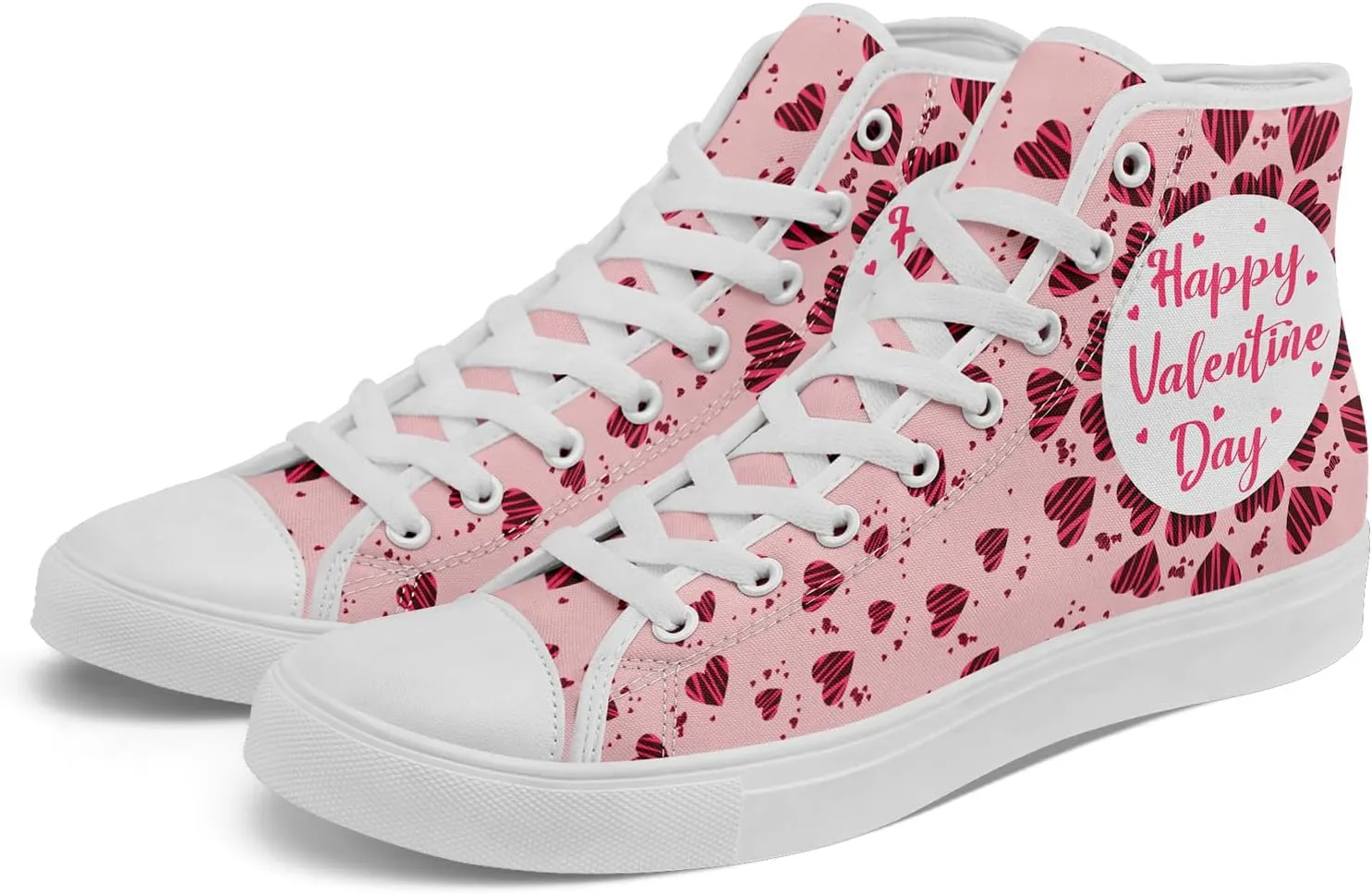 Custom Lover's Shoes for Her Him Romantic Love Design High-top Lace-up Canvas Shoes Comfort Casual Footwear Gift for Couples