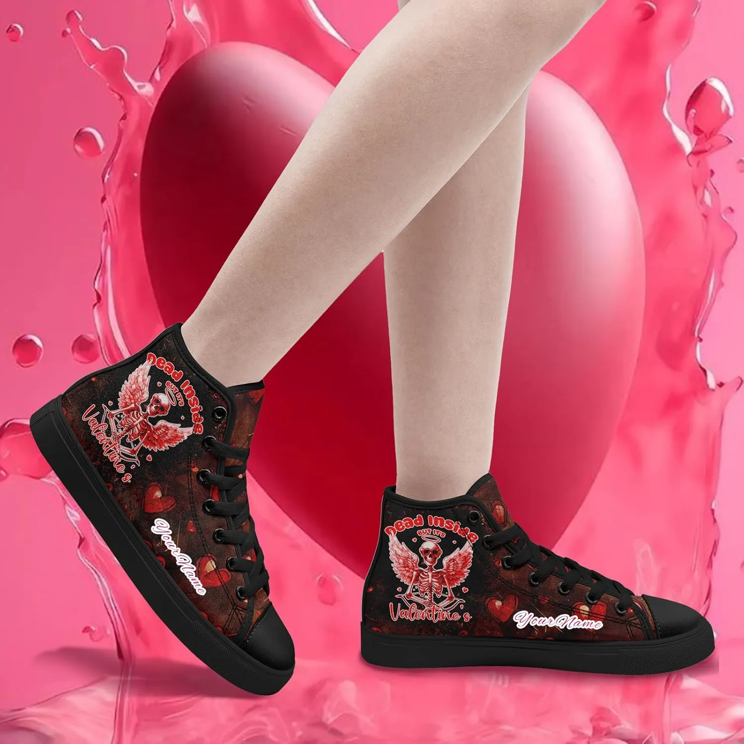 Custom Lover's Shoes for Her Him Romantic Love Design High-top Lace-up Canvas Shoes Comfort Casual Footwear Gift for Couples