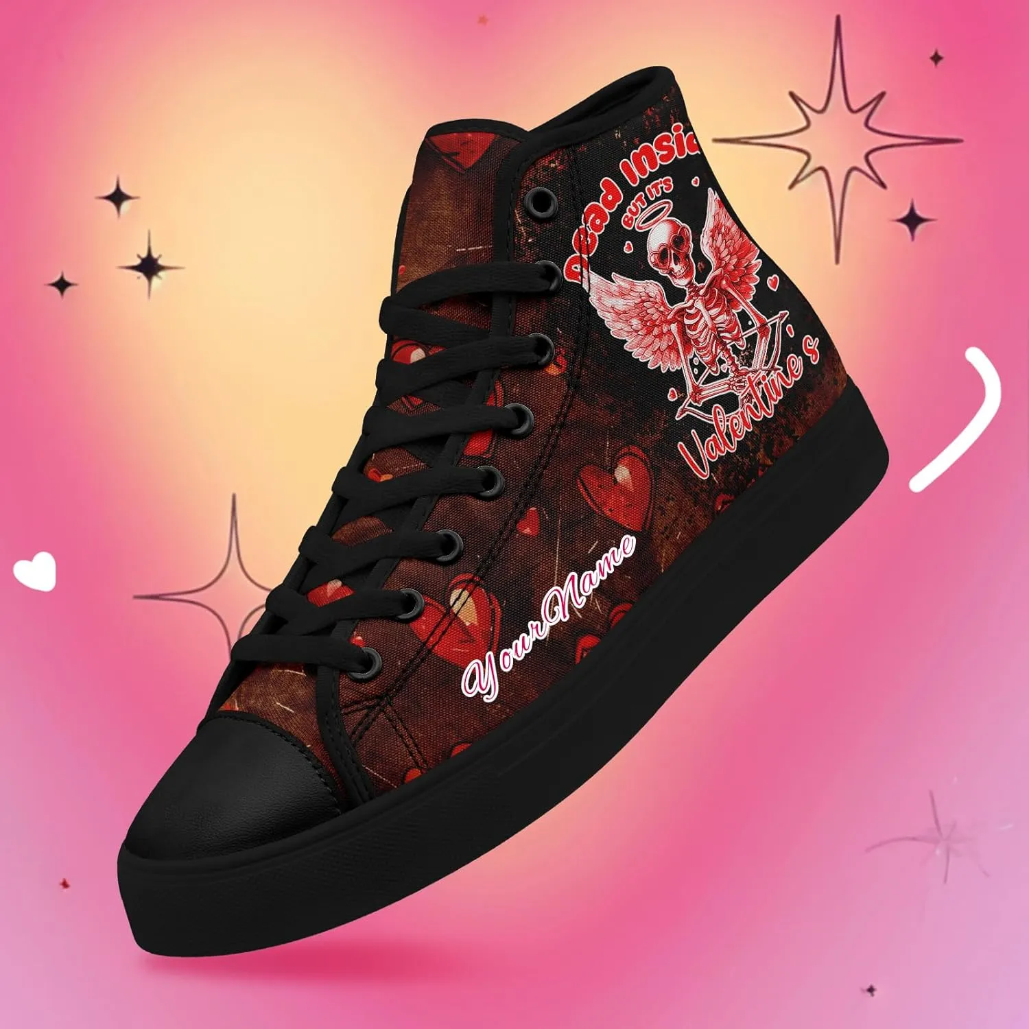 Custom Lover's Shoes for Her Him Romantic Love Design High-top Lace-up Canvas Shoes Comfort Casual Footwear Gift for Couples