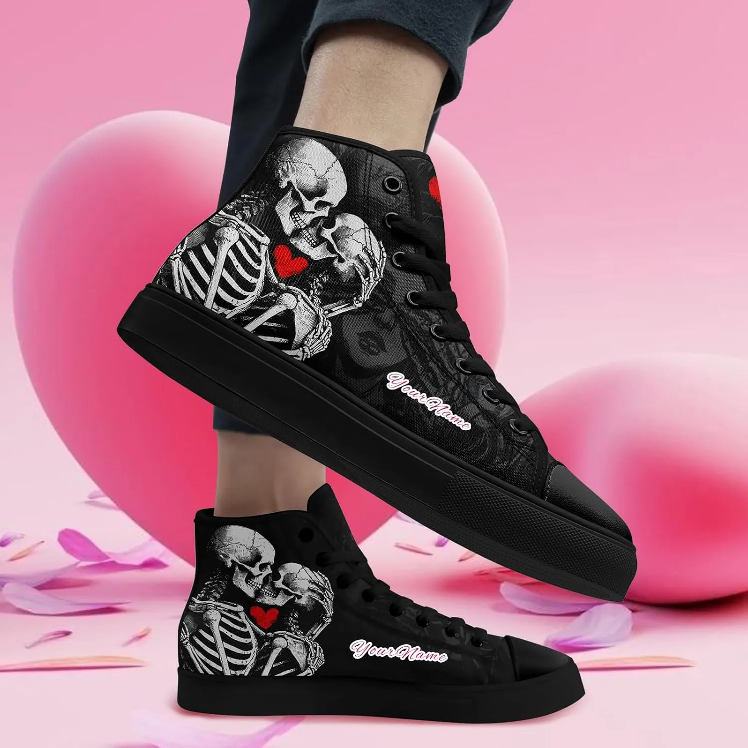 Custom Lover's Shoes for Her Him Romantic Love Design High-top Lace-up Canvas Shoes Comfort Casual Footwear Gift for Couples