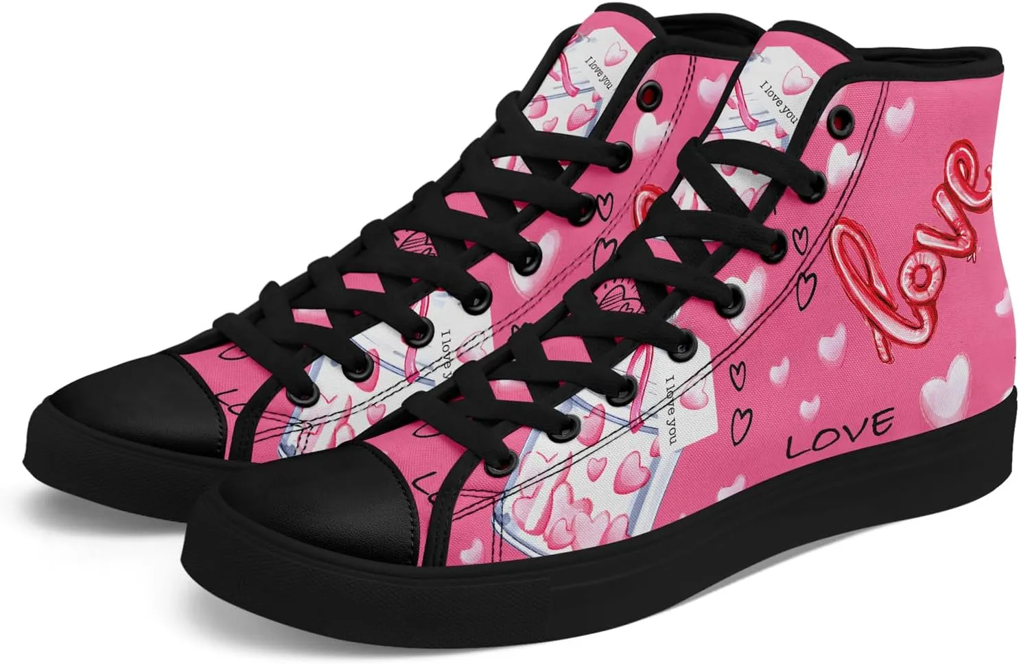 Custom Lover's Shoes for Her Him Romantic Love Design High-top Lace-up Canvas Shoes Comfort Casual Footwear Gift for Couples