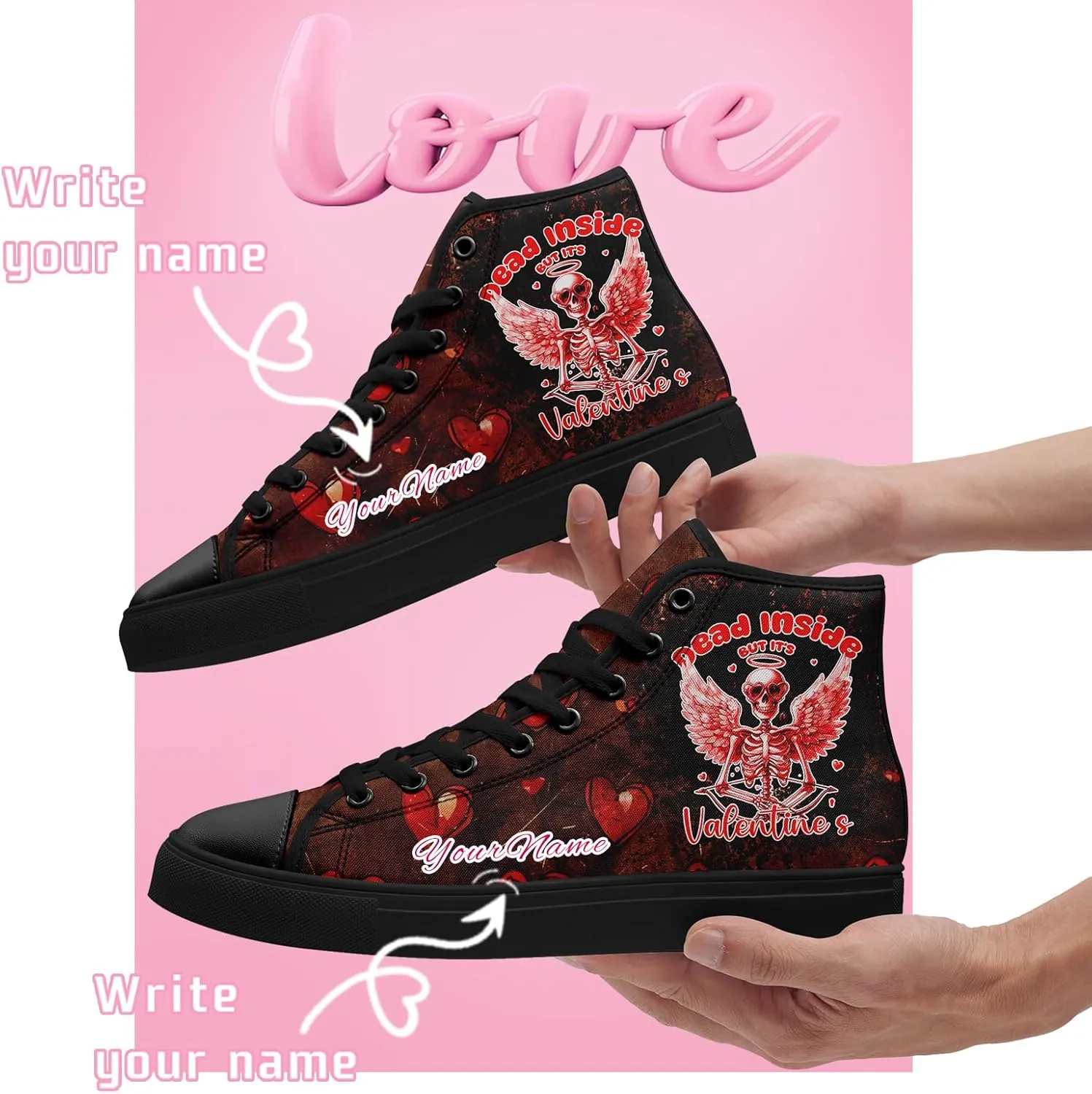 Custom Lover's Shoes for Her Him Romantic Love Design High-top Lace-up Canvas Shoes Comfort Casual Footwear Gift for Couples