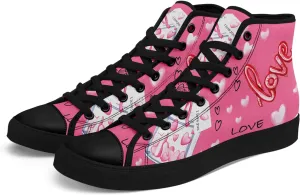 Custom Lover's Shoes for Her Him Romantic Love Design High-top Lace-up Canvas Shoes Comfort Casual Footwear Gift for Couples