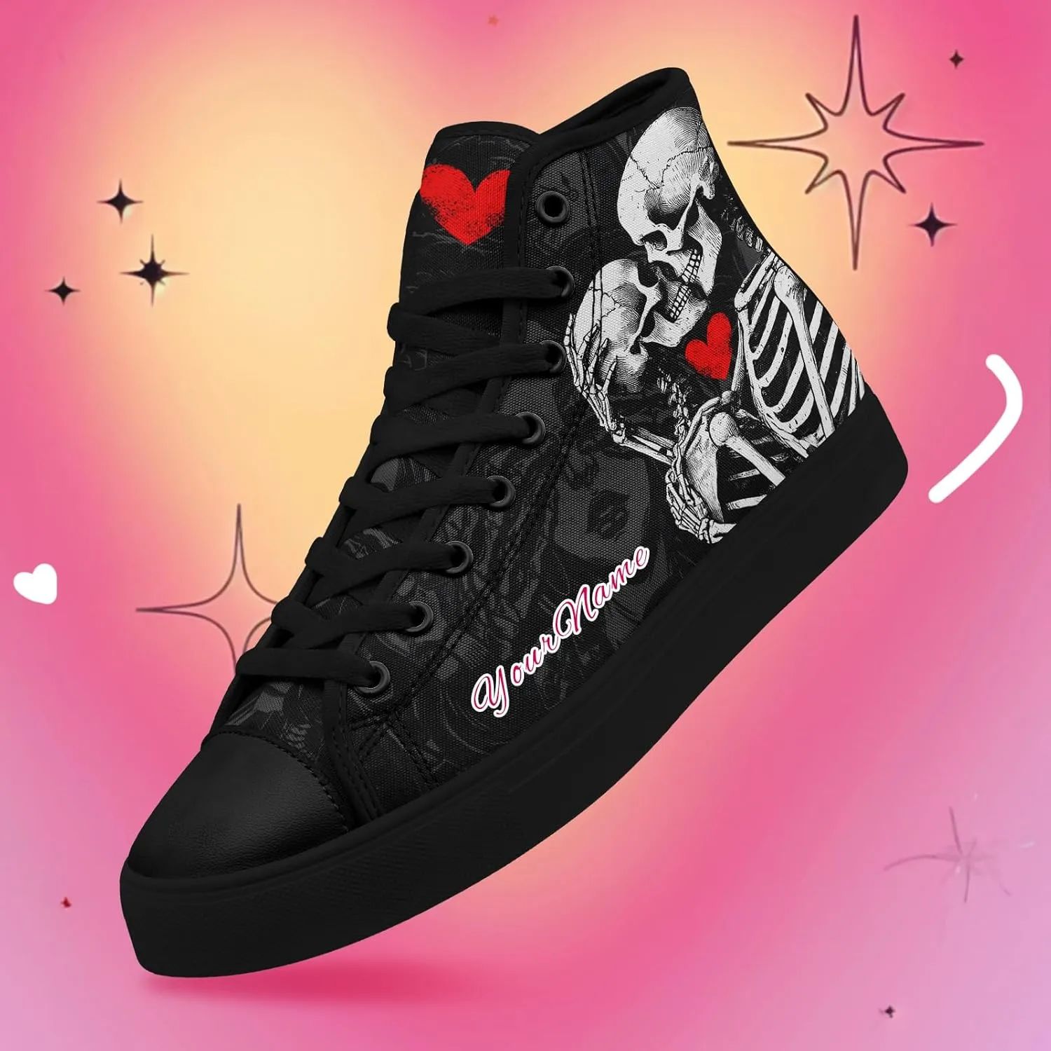 Custom Lover's Shoes for Her Him Romantic Love Design High-top Lace-up Canvas Shoes Comfort Casual Footwear Gift for Couples