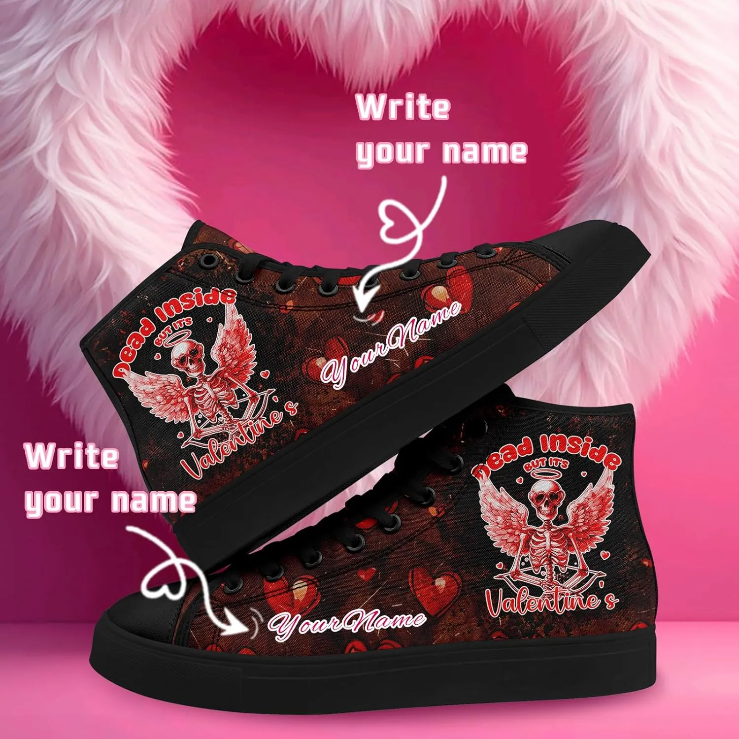 Custom Lover's Shoes for Her Him Romantic Love Design High-top Lace-up Canvas Shoes Comfort Casual Footwear Gift for Couples