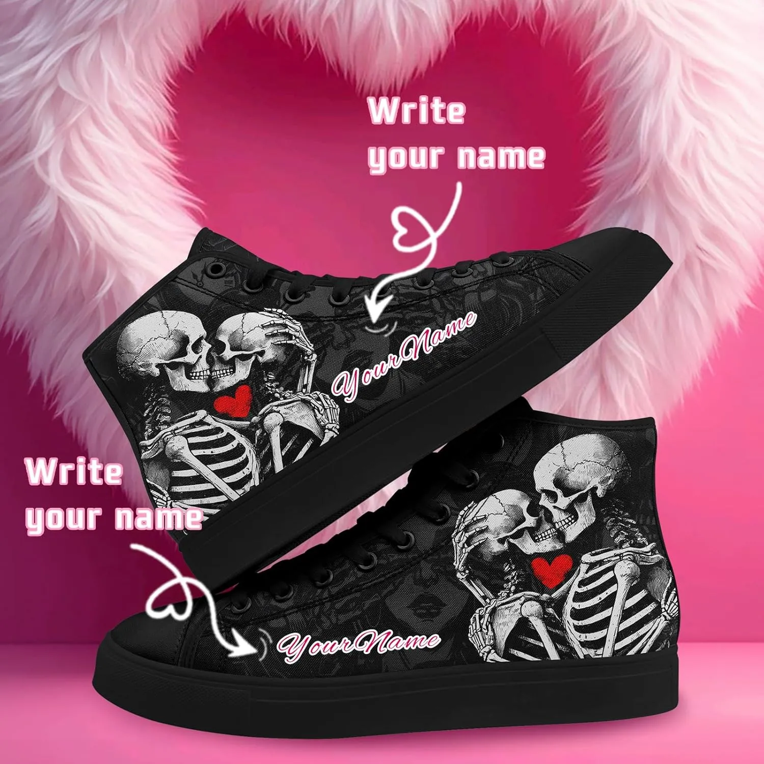 Custom Lover's Shoes for Her Him Romantic Love Design High-top Lace-up Canvas Shoes Comfort Casual Footwear Gift for Couples