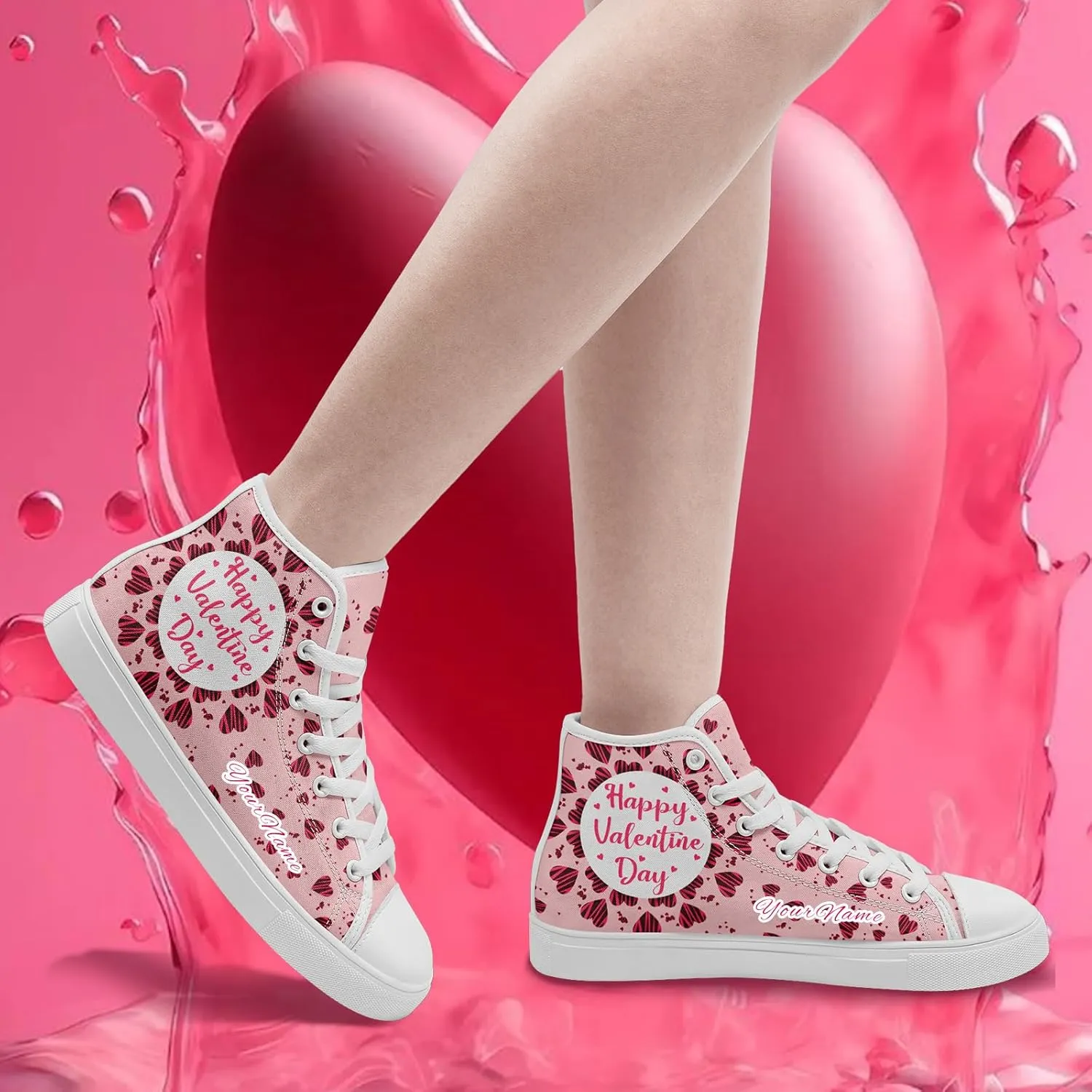 Custom Lover's Shoes for Her Him Romantic Love Design High-top Lace-up Canvas Shoes Comfort Casual Footwear Gift for Couples