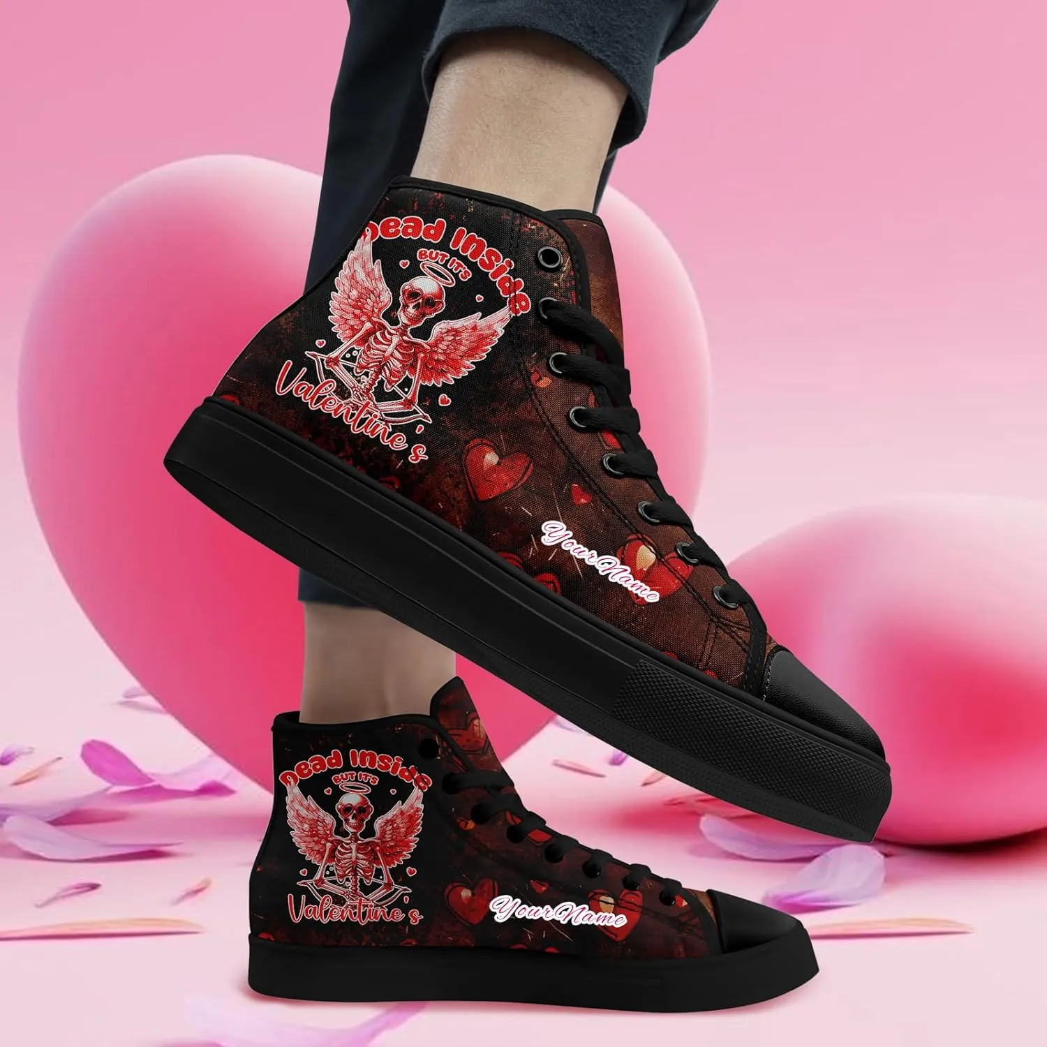 Custom Lover's Shoes for Her Him Romantic Love Design High-top Lace-up Canvas Shoes Comfort Casual Footwear Gift for Couples