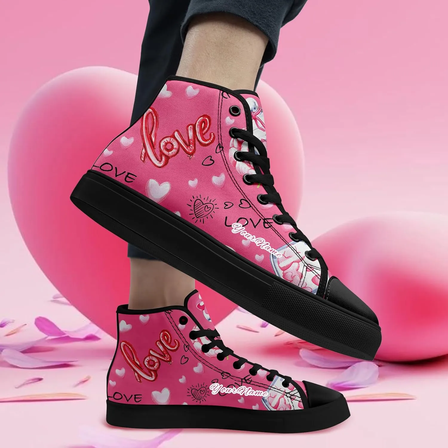 Custom Lover's Shoes for Her Him Romantic Love Design High-top Lace-up Canvas Shoes Comfort Casual Footwear Gift for Couples