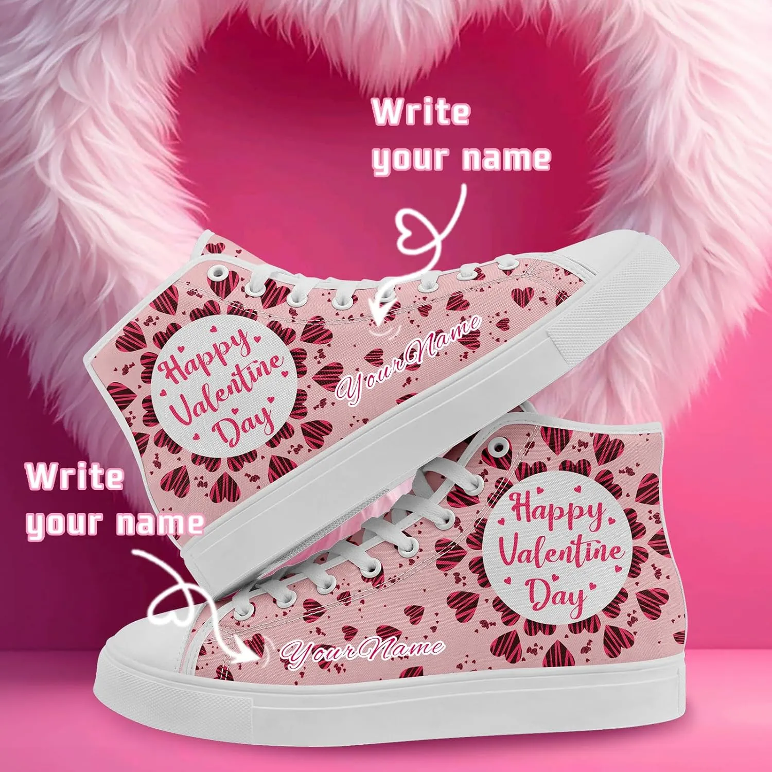 Custom Lover's Shoes for Her Him Romantic Love Design High-top Lace-up Canvas Shoes Comfort Casual Footwear Gift for Couples