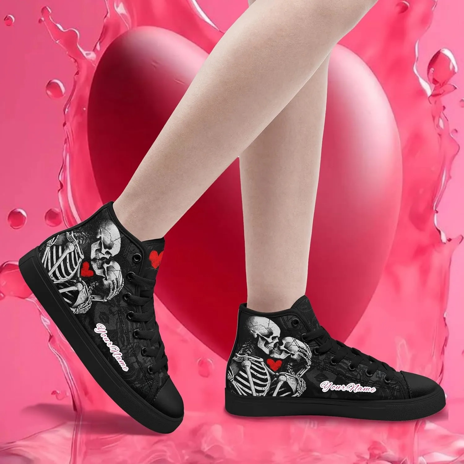 Custom Lover's Shoes for Her Him Romantic Love Design High-top Lace-up Canvas Shoes Comfort Casual Footwear Gift for Couples