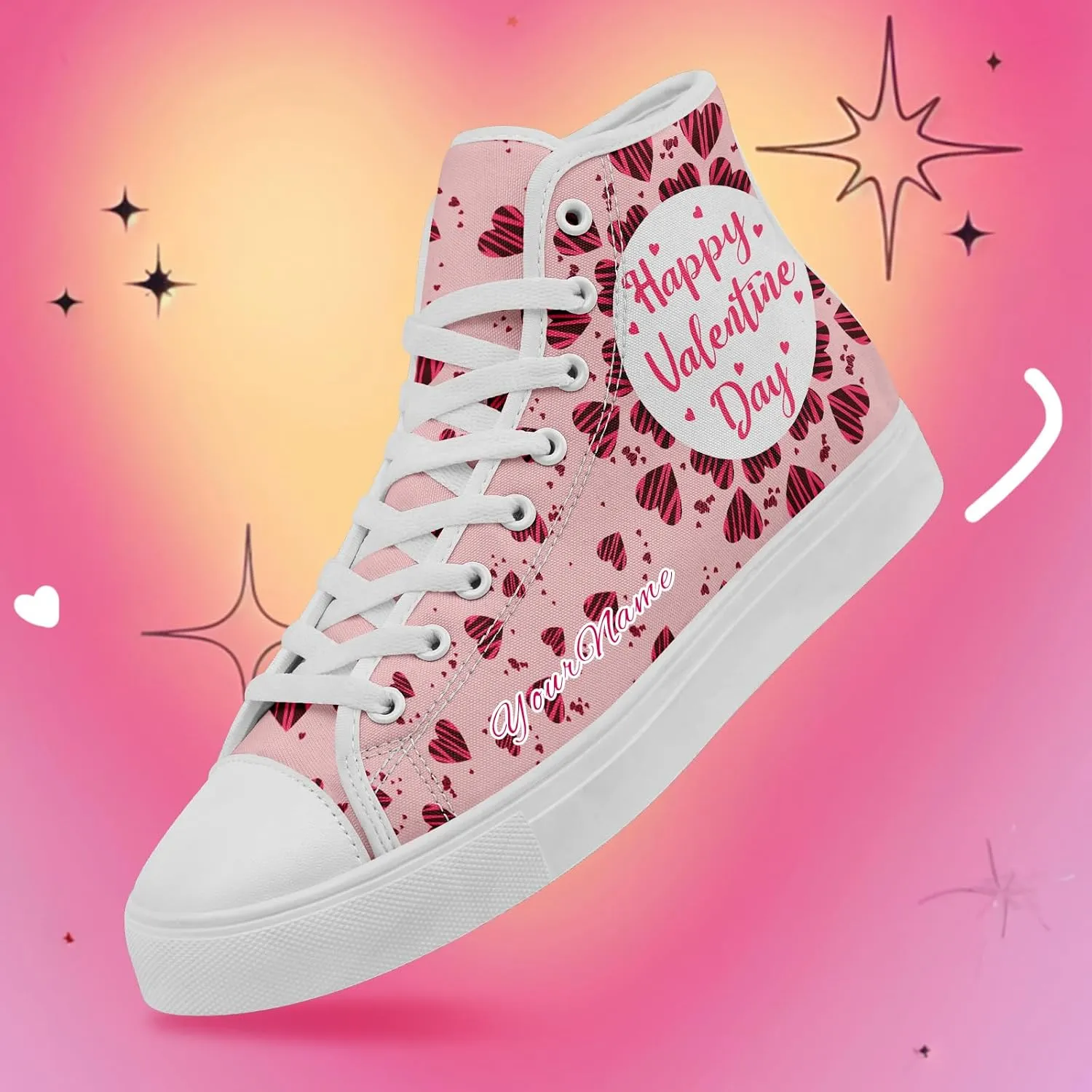 Custom Lover's Shoes for Her Him Romantic Love Design High-top Lace-up Canvas Shoes Comfort Casual Footwear Gift for Couples