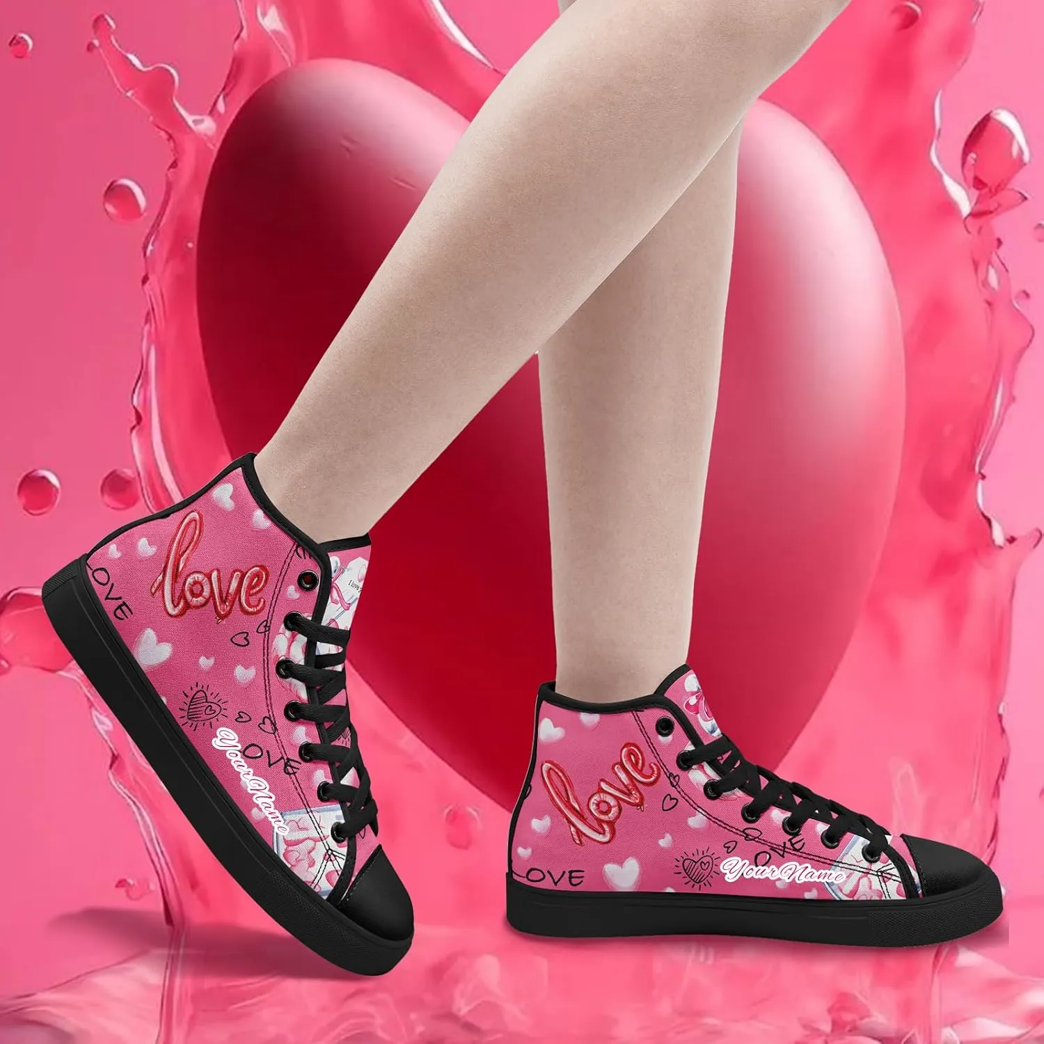 Custom Lover's Shoes for Her Him Romantic Love Design High-top Lace-up Canvas Shoes Comfort Casual Footwear Gift for Couples