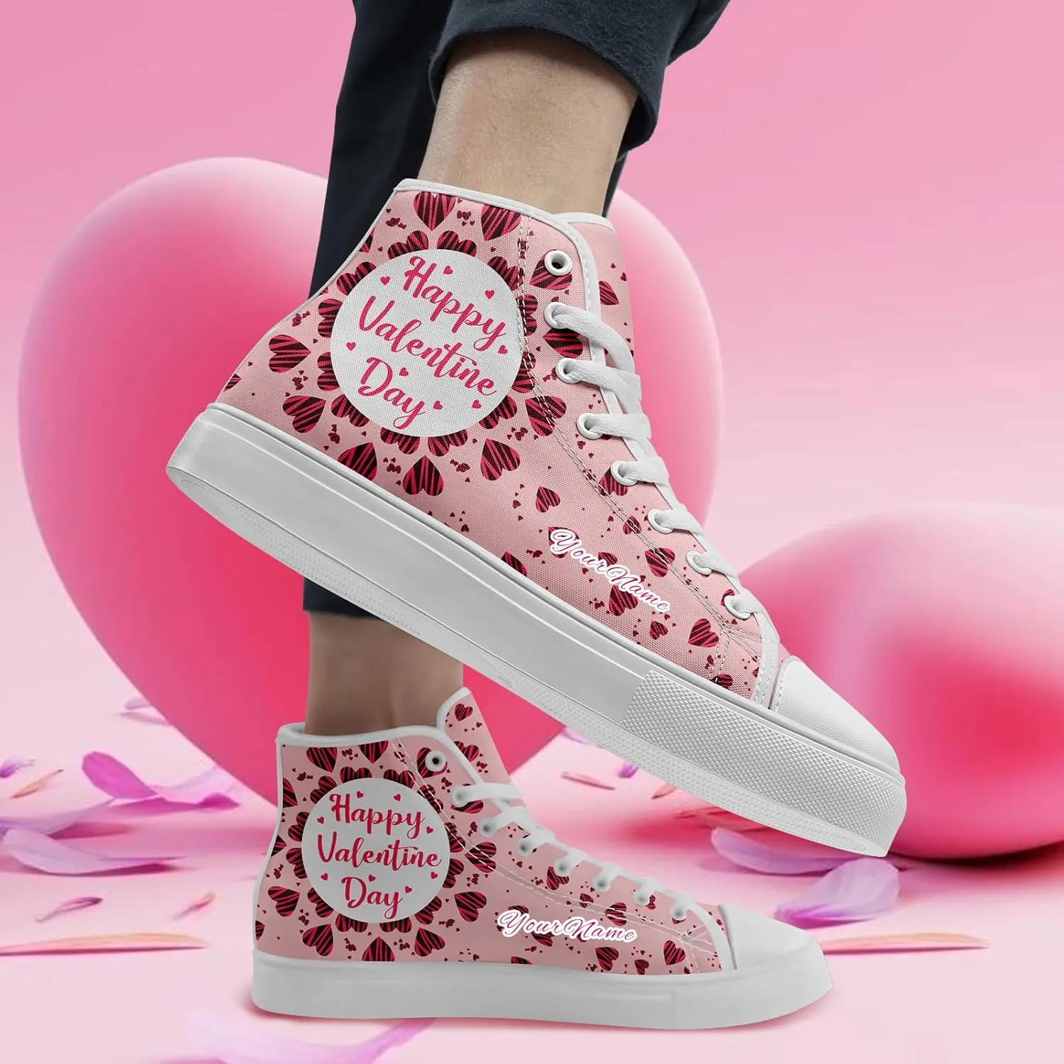 Custom Lover's Shoes for Her Him Romantic Love Design High-top Lace-up Canvas Shoes Comfort Casual Footwear Gift for Couples