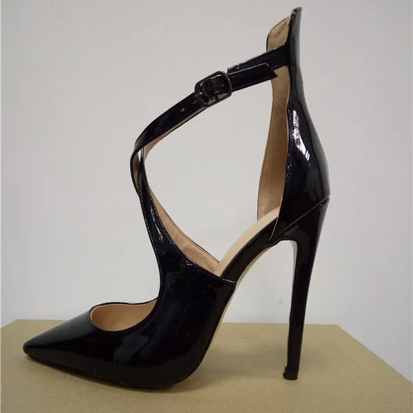 Cut Out Low Cut Pointed Toe Ankle Wrap Stiletto High Heels