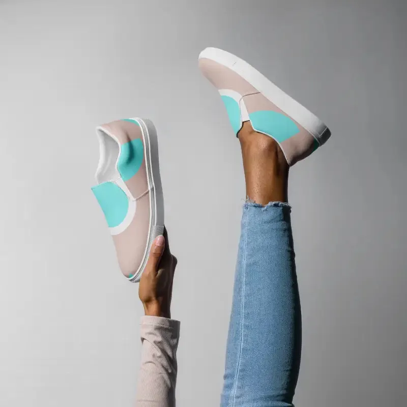 Cyan Geometric Canvas Women Slip on Shoes