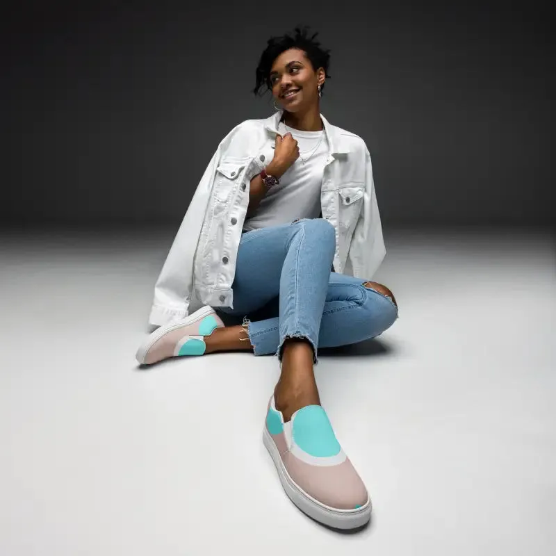 Cyan Geometric Canvas Women Slip on Shoes