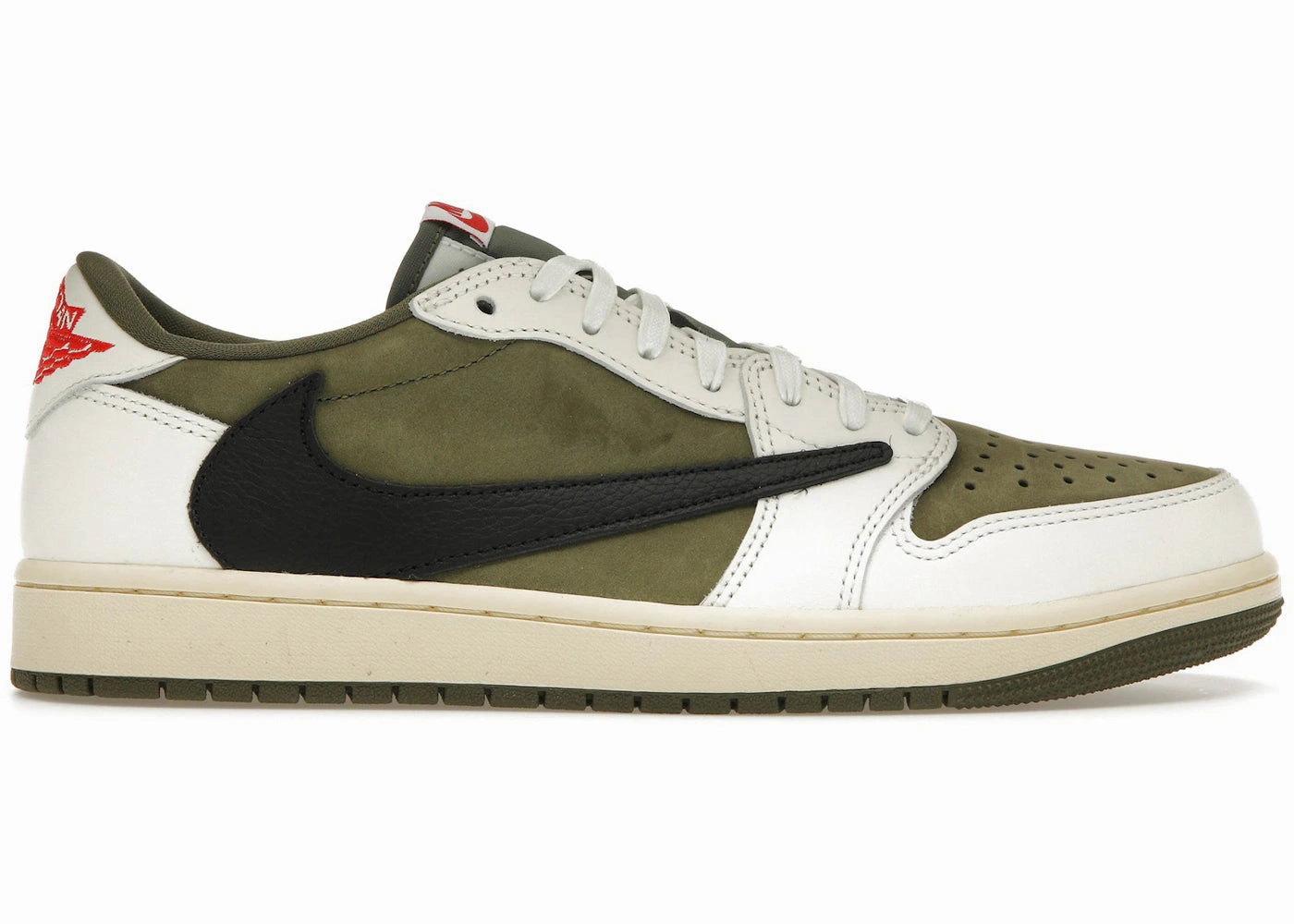 Jordan 1 Retro Low OG SP Travis Scott Medium Olive Contoured Sole Stretchable Material