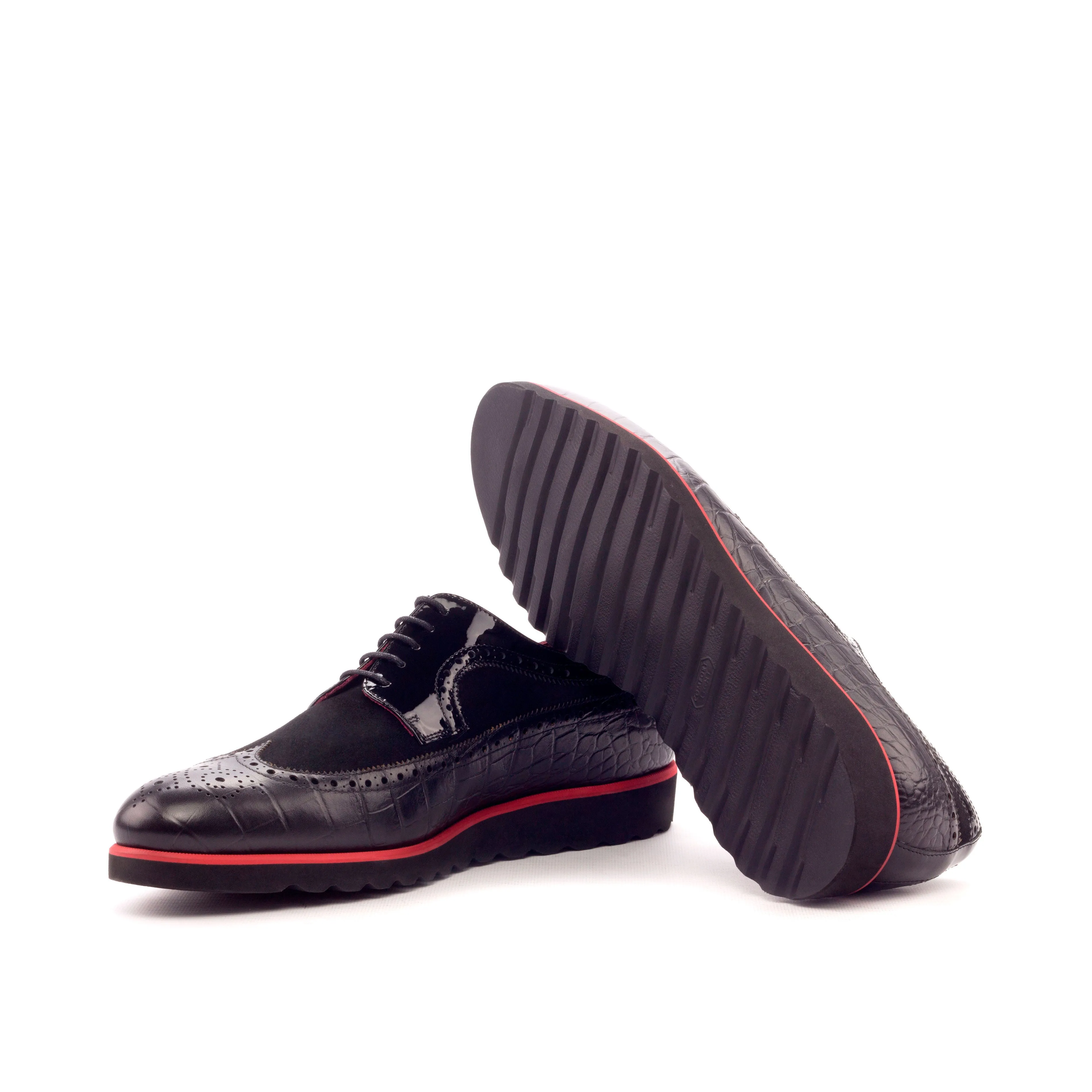 DapperFam Zephyr in Black Men's Italian Embossed Leather & Suede Longwing Blucher