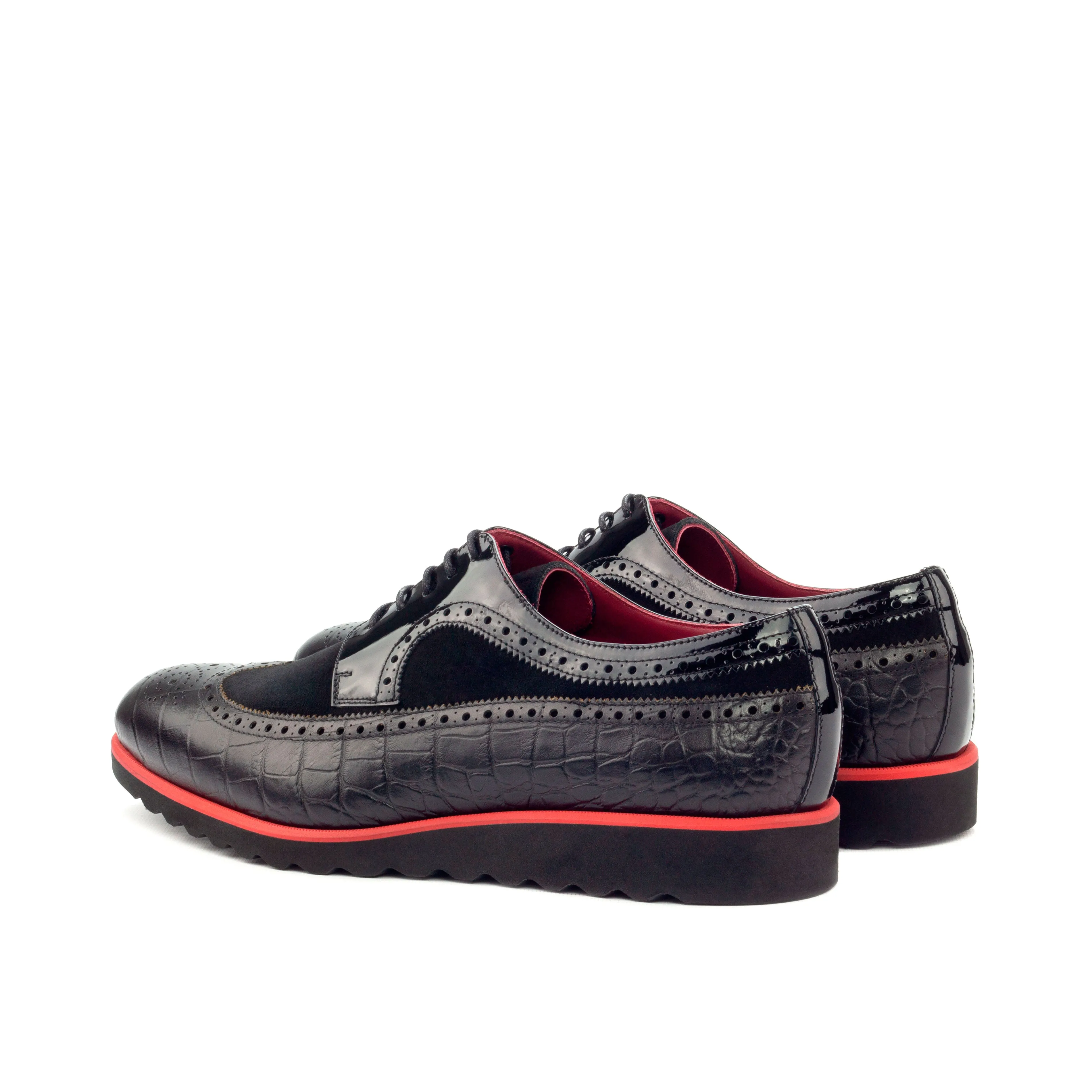 DapperFam Zephyr in Black Men's Italian Embossed Leather & Suede Longwing Blucher