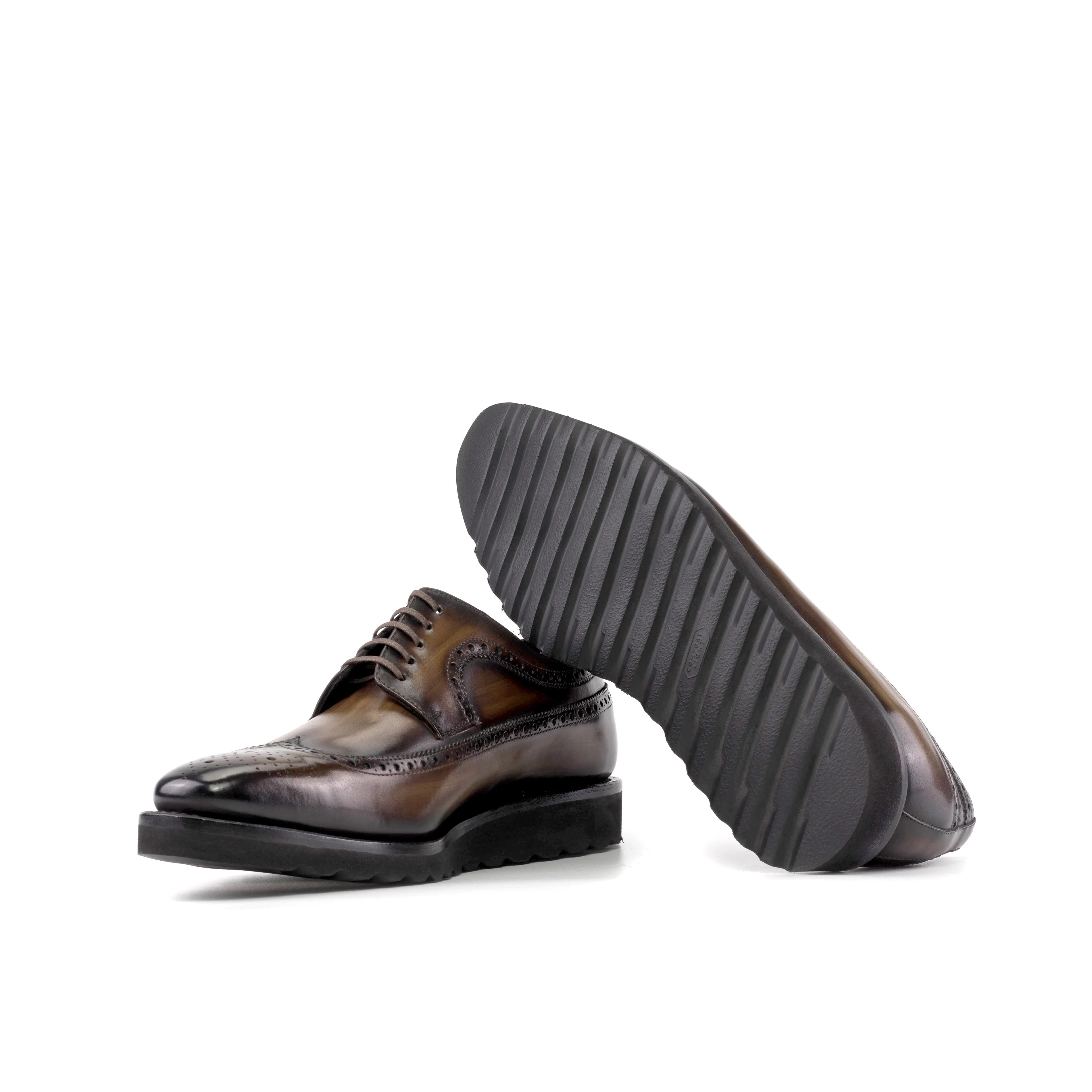 DapperFam Zephyr in Brown Men's Hand-Painted Patina Longwing Blucher