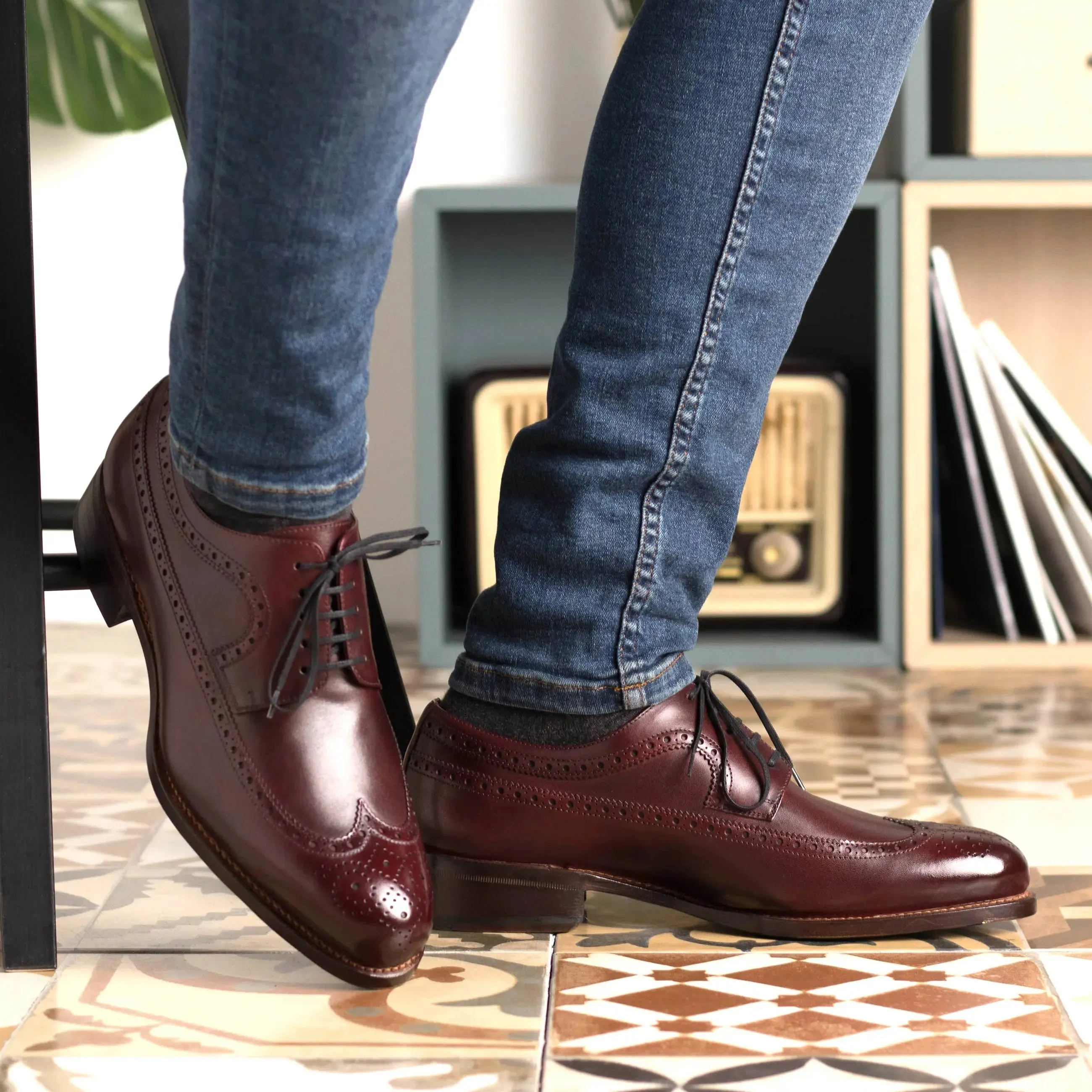 DapperFam Zephyr in Burgundy Men's Italian Leather Longwing Blucher
