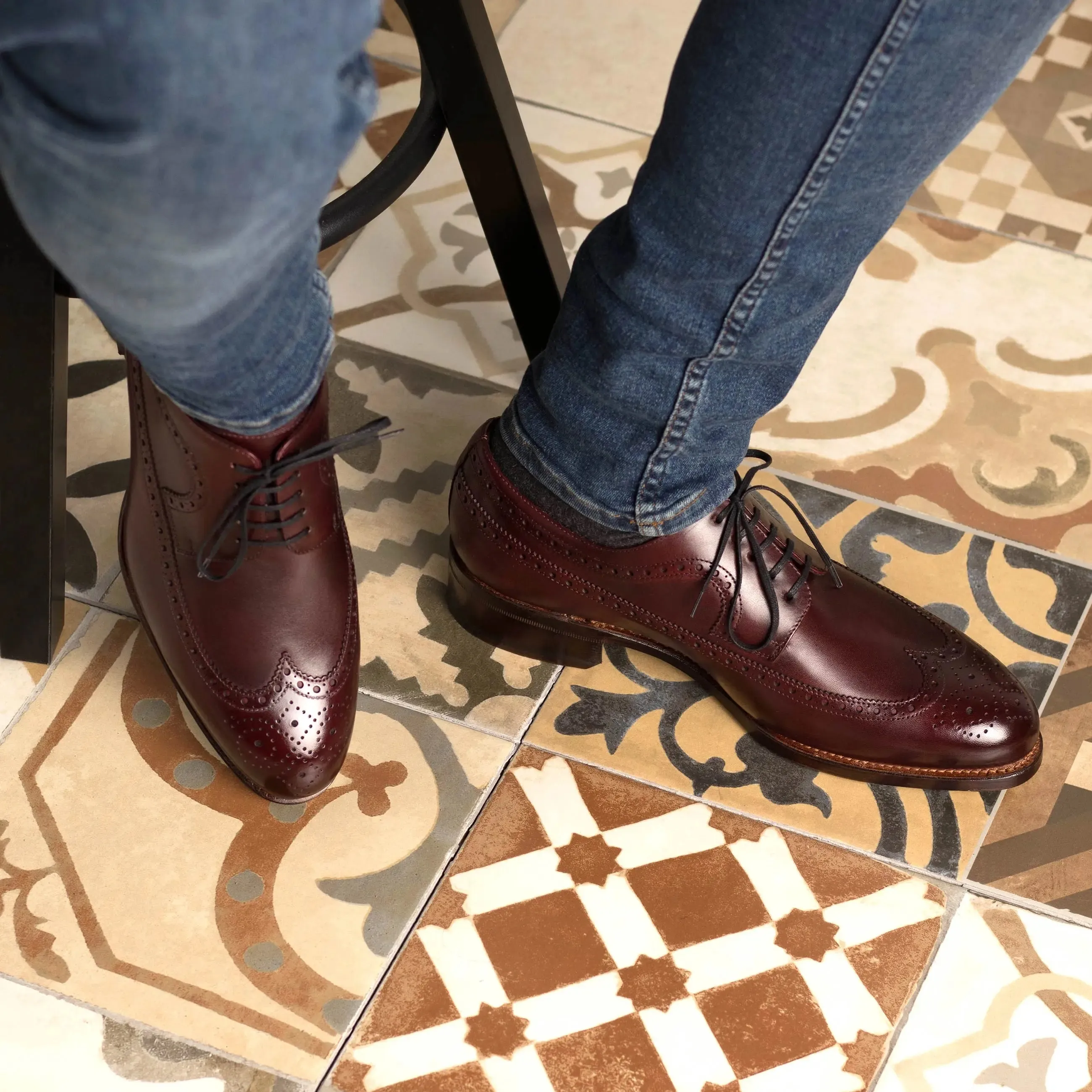 DapperFam Zephyr in Burgundy Men's Italian Leather Longwing Blucher