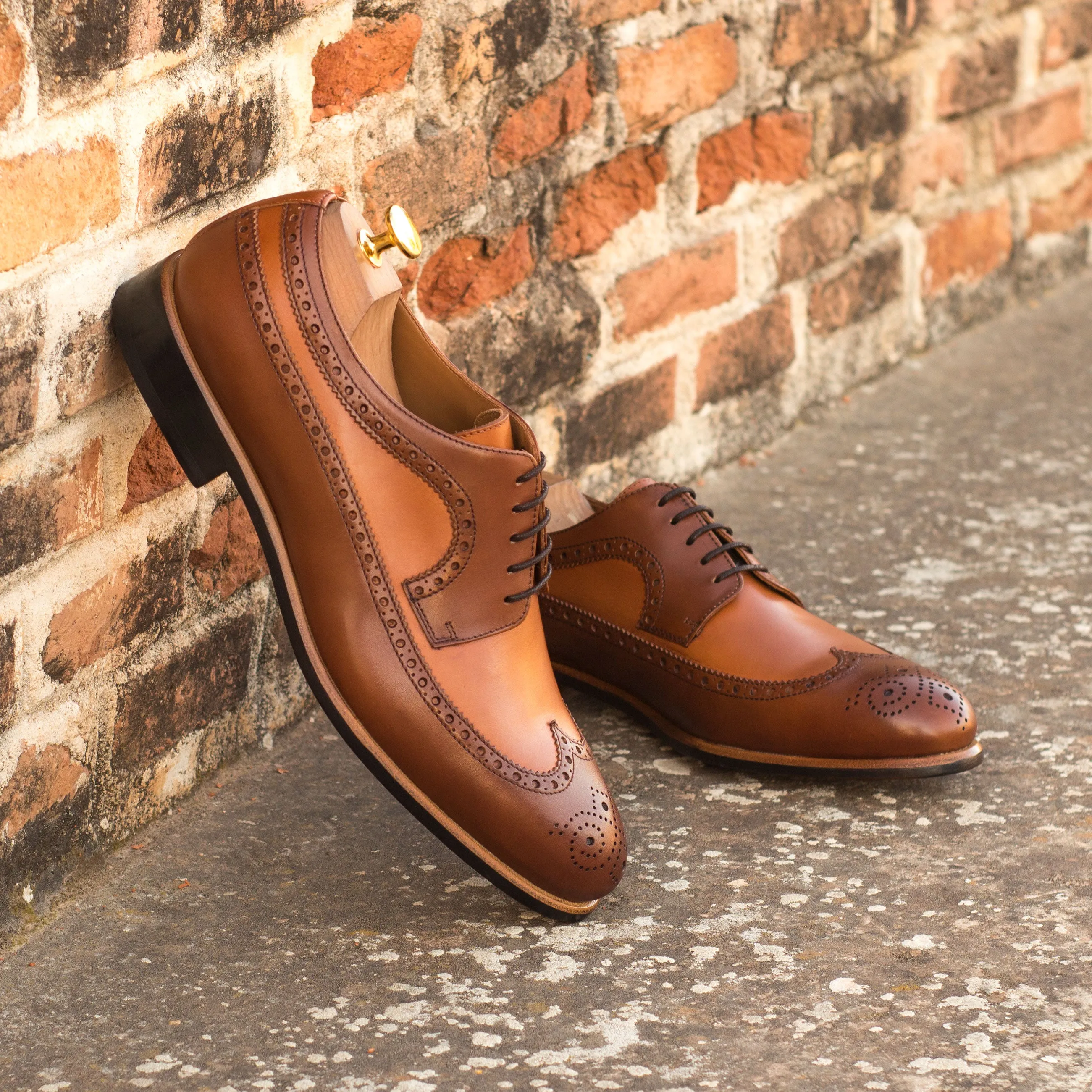 DapperFam Zephyr in Cognac / Med Brown Men's Italian Leather Longwing Blucher